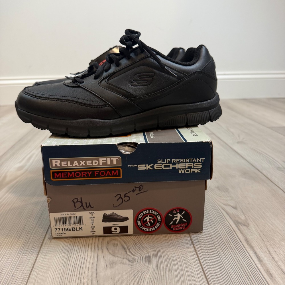 NEW Skechers Work Nampa Relaxed Fit Memory Foam Slip Resistant Shoes Black 9